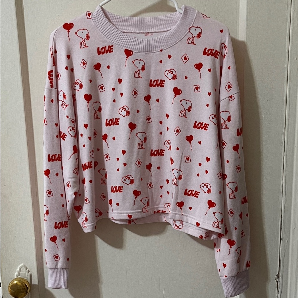 American Eagle Outfitters Snoopy Pink Love Print Sweater